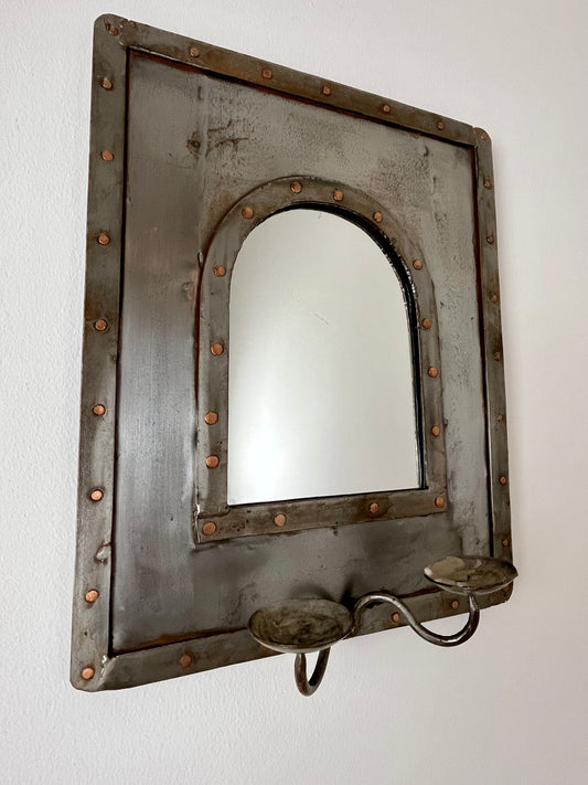 RIVETED METAL MIRROR SCONCE