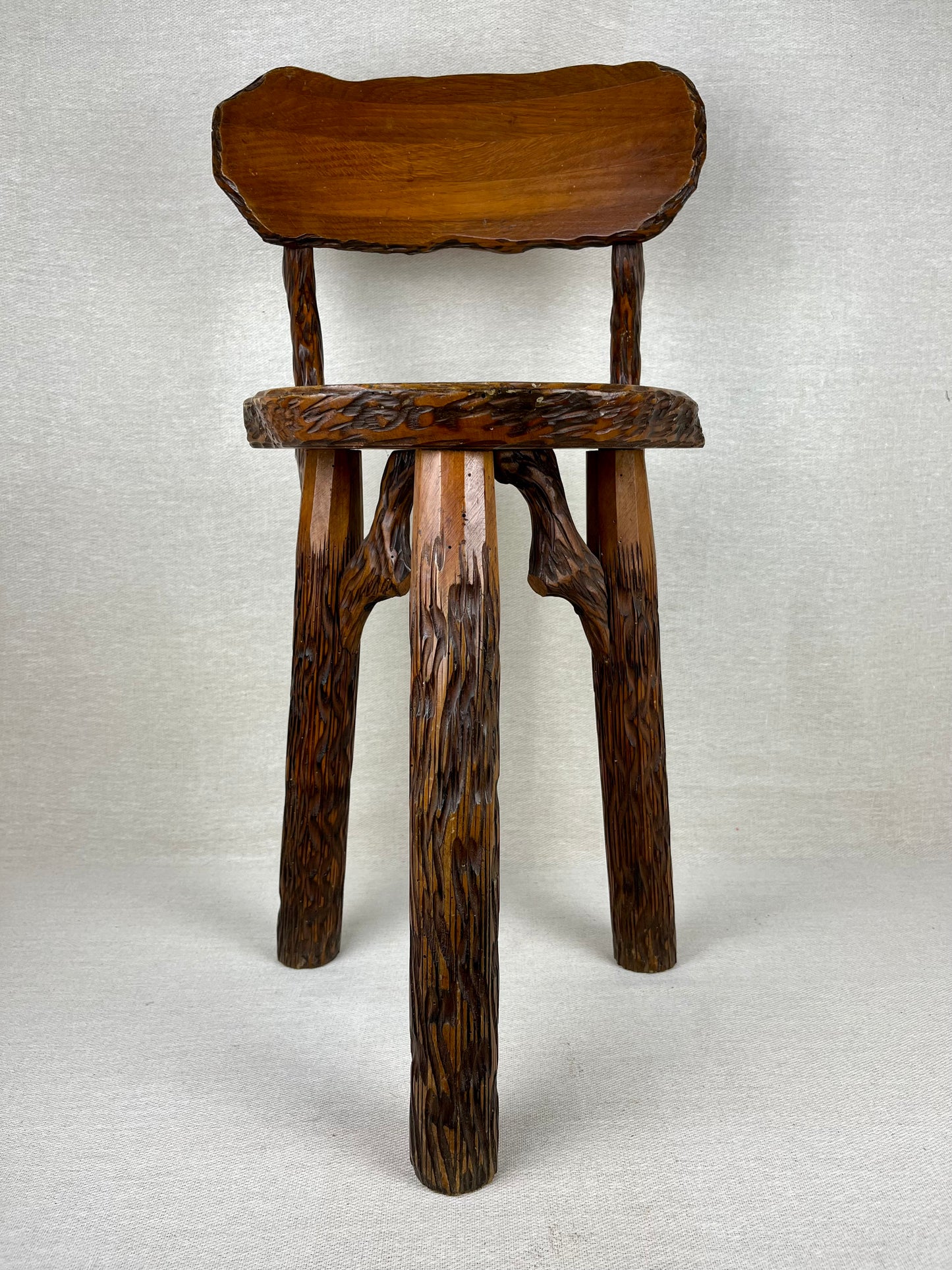 BRUTALIST FRENCH WOODEN CHAIR
