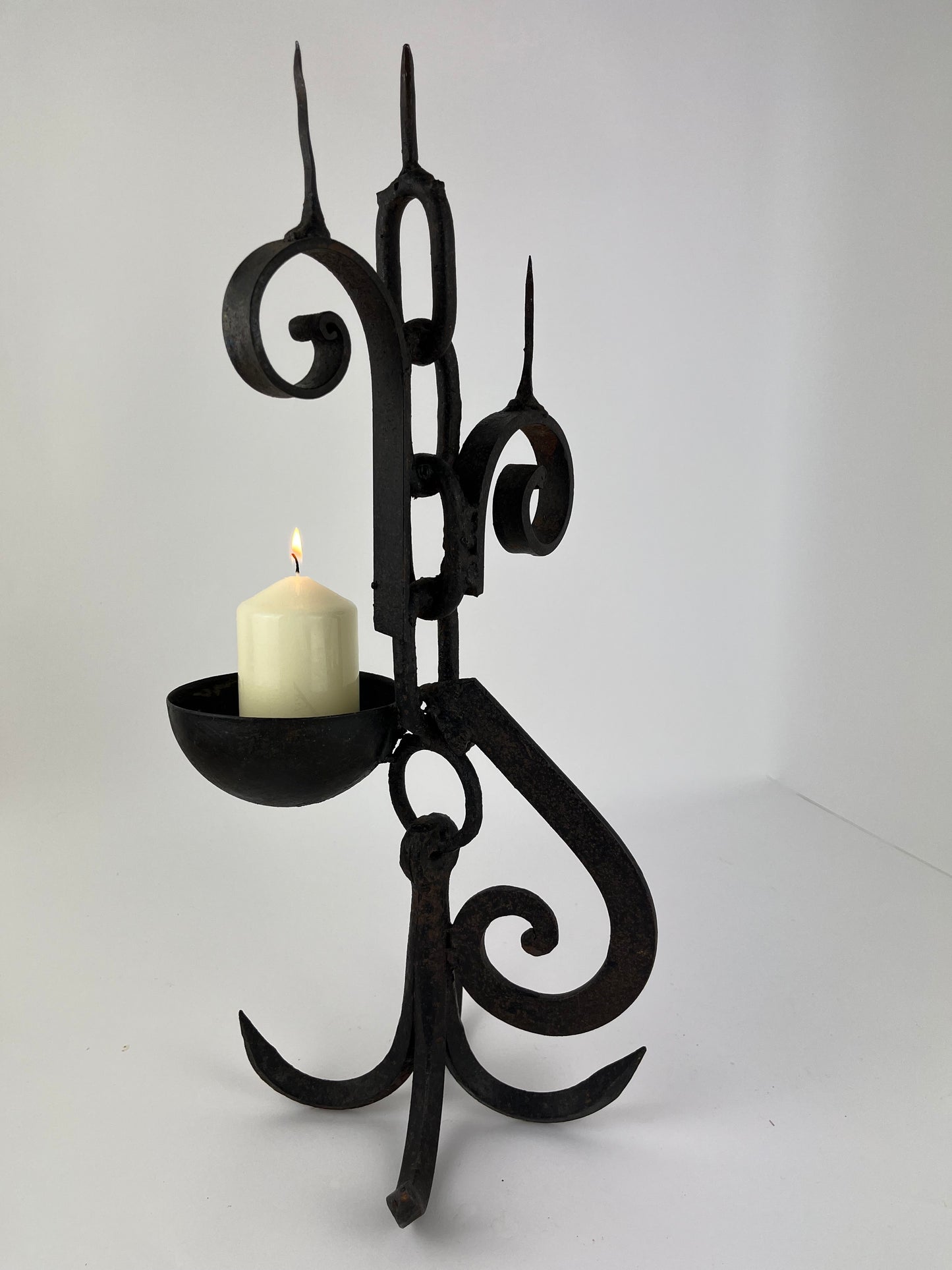 BRUTALIST WROUGHT IRON CANDLE HOLDER